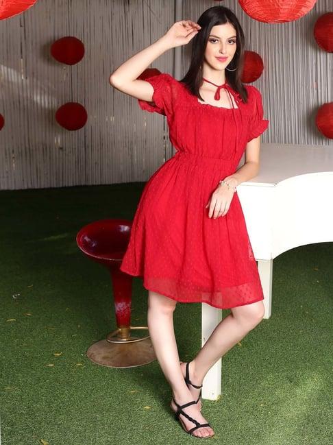 sera red a-line dress