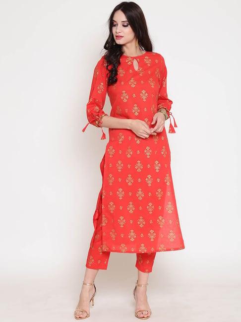 sera red floral print kurta