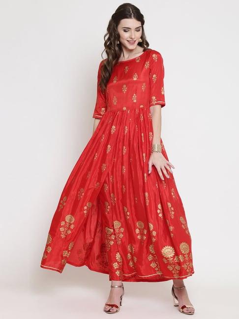 sera red printed a line kurta