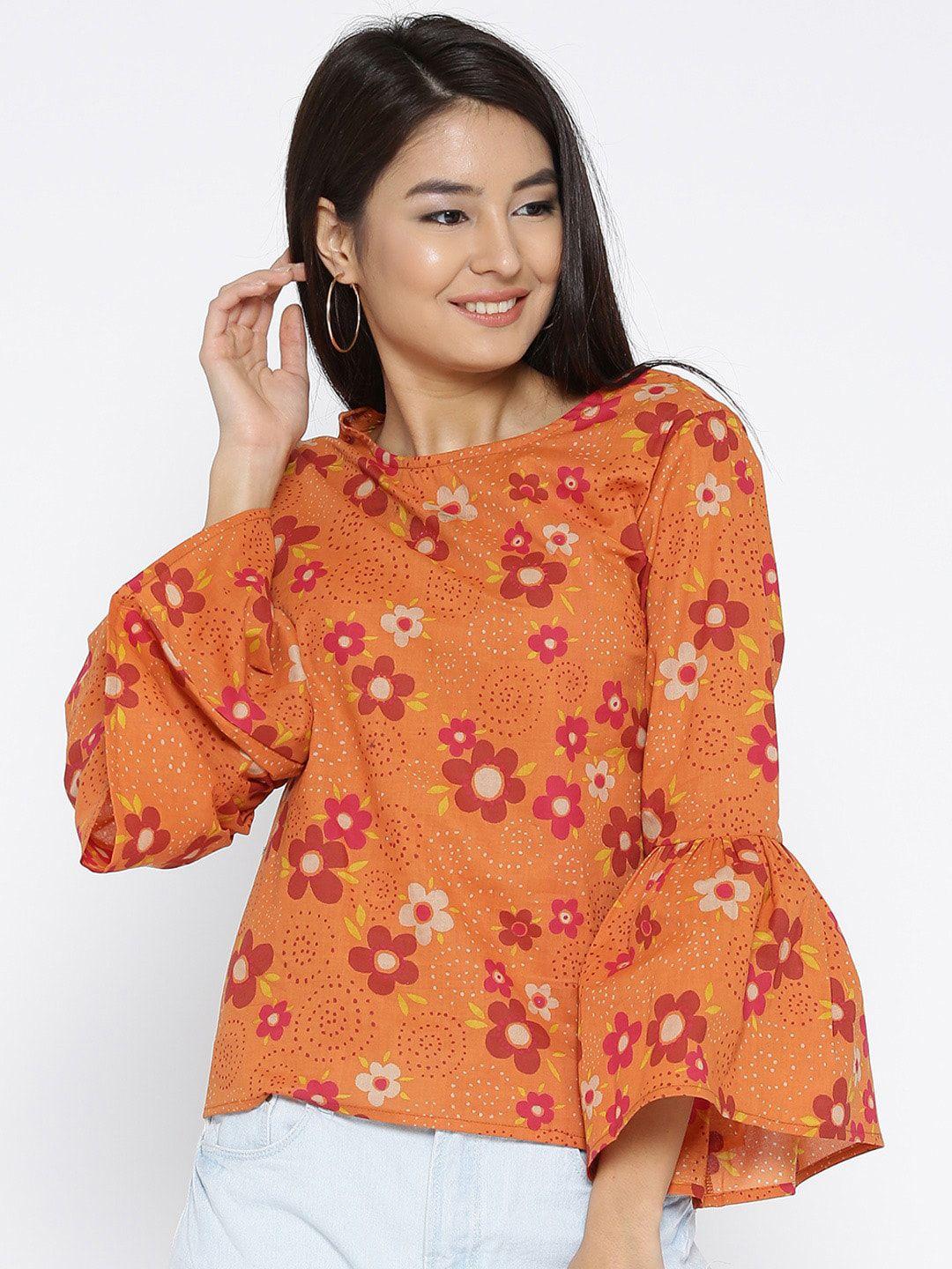 sera round neck bell sleeves floral printed top