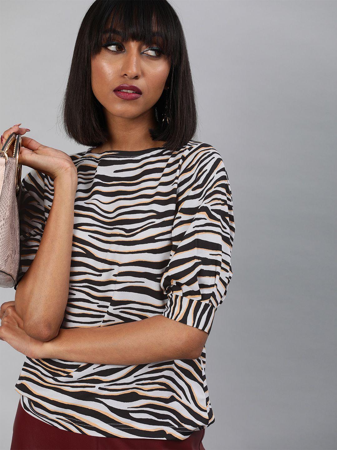 sera white & black zebra print baloon sleeve top