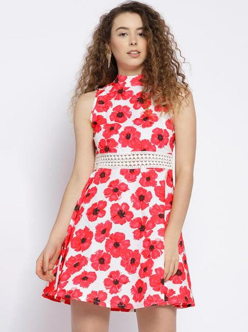 sera white & red floral print dress