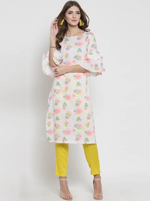 sera white & yellow printed kurta with pants