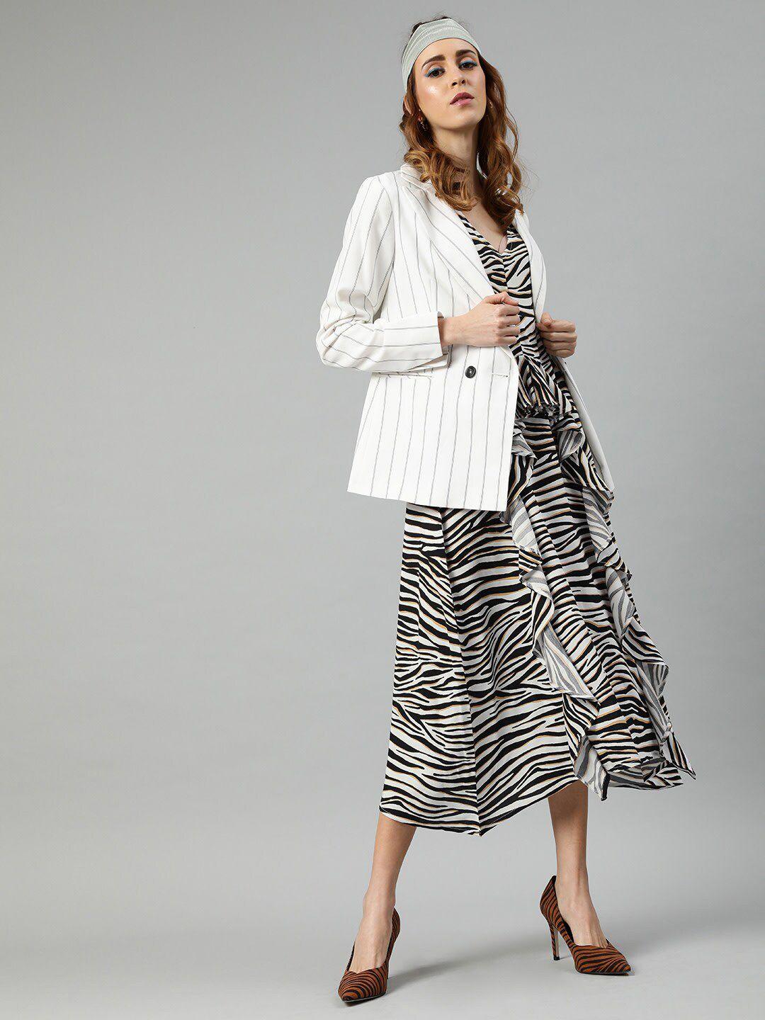 sera white animal printed ruffles a-line midi dress