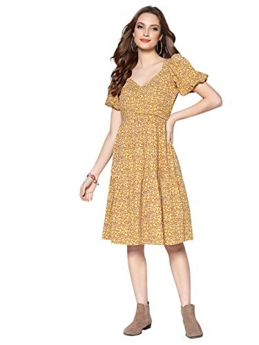 sera women's cotton fit and flare above the knee dress (la2925-multia_multi_m) multicolour