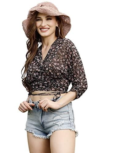 sera women's floral regular shirt (la4015_black small)