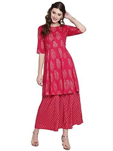 sera women's rayon a-line kurta (la5119_fuchsia_small)