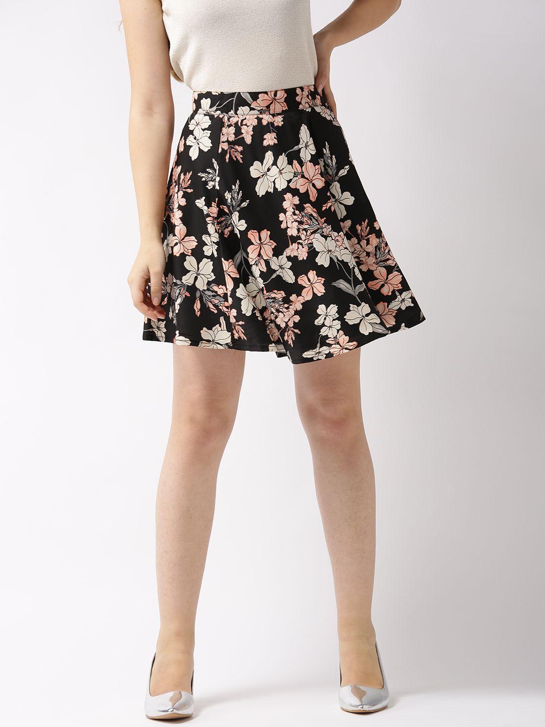 sera women black & off-white printed flared skirt