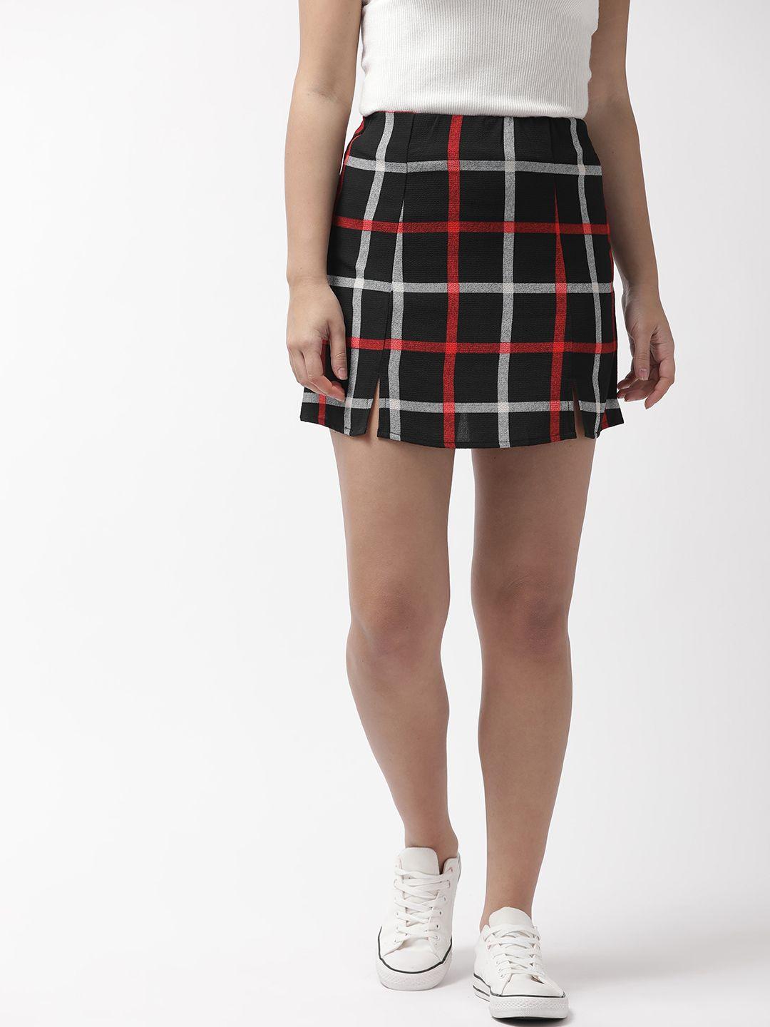 sera women black & red checked mini a-line skirt