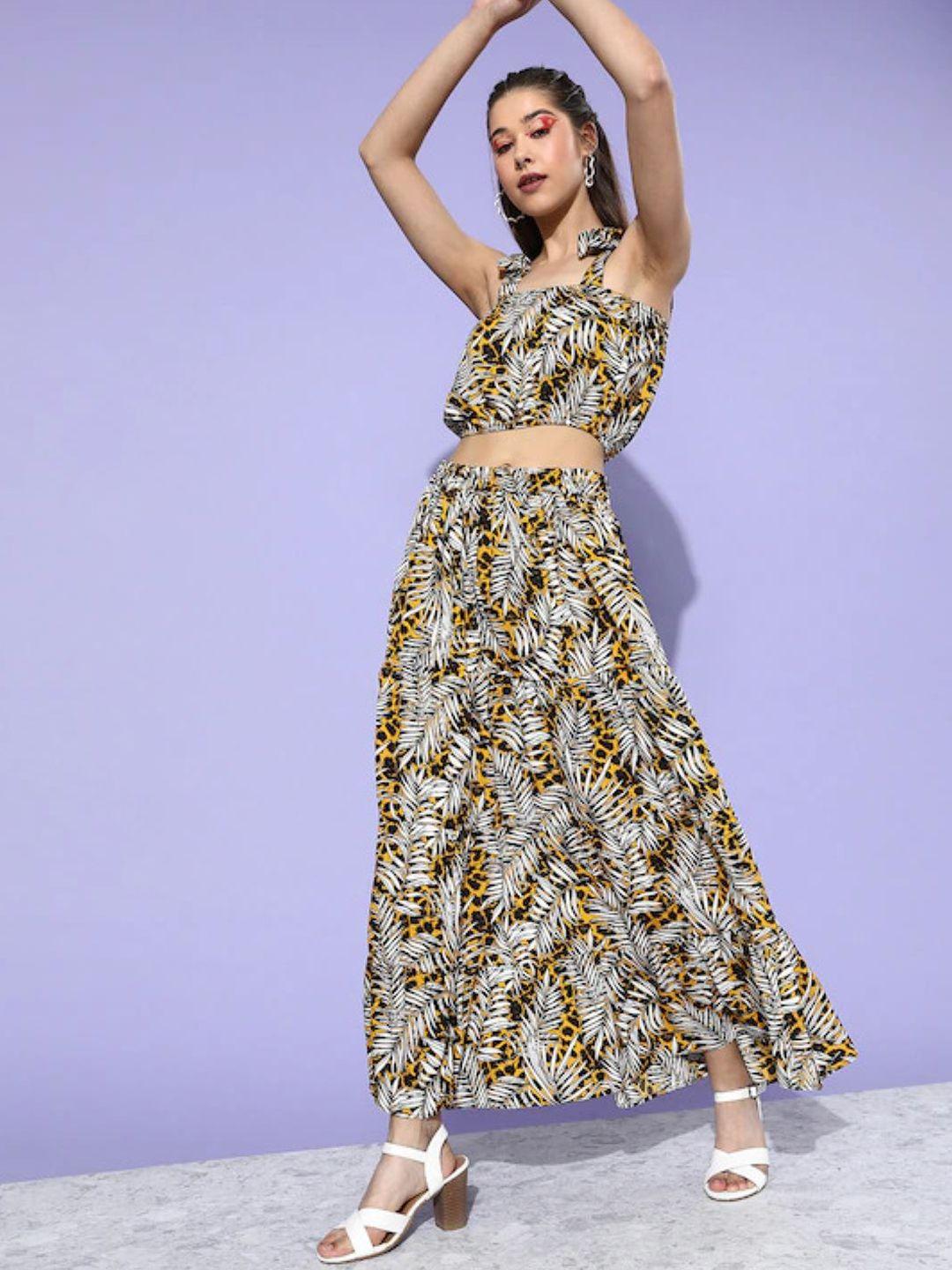 sera women black & yellow printed co-ords set