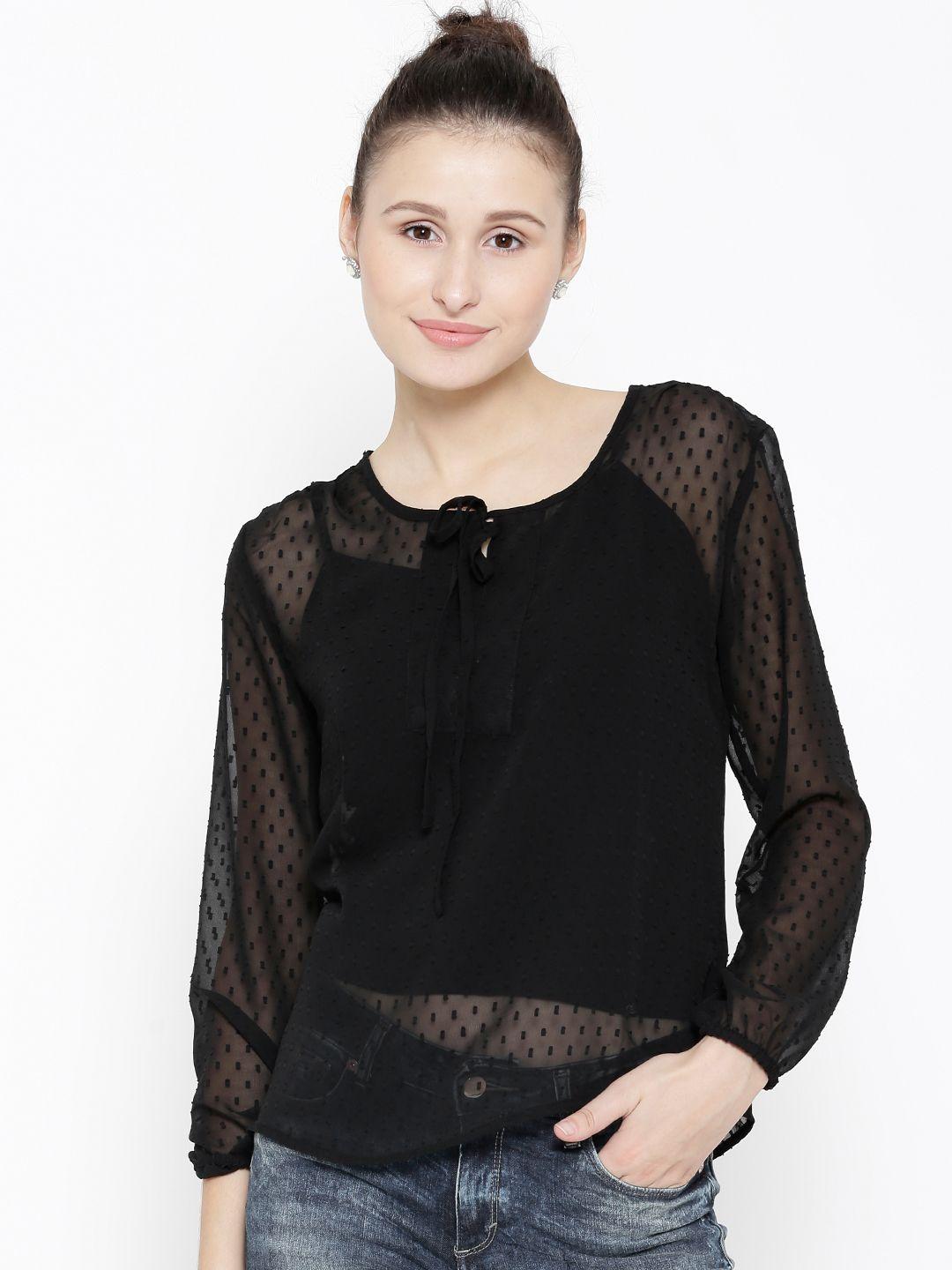 sera women black patterned sheer top