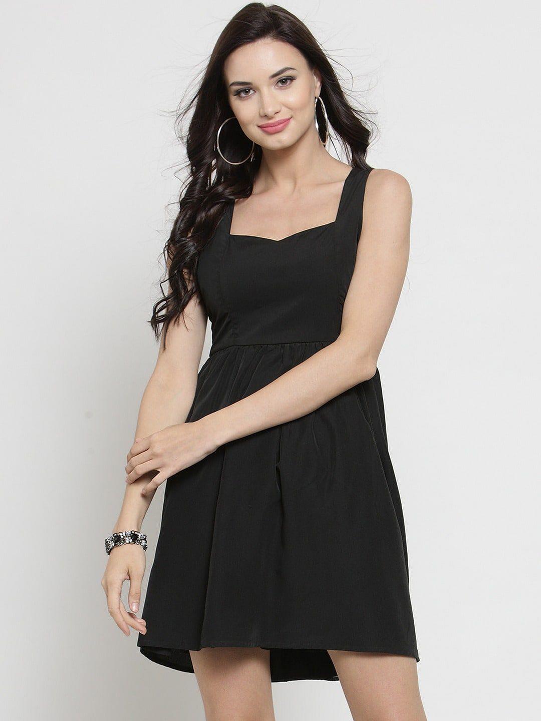 sera women black solid fit & flare dress