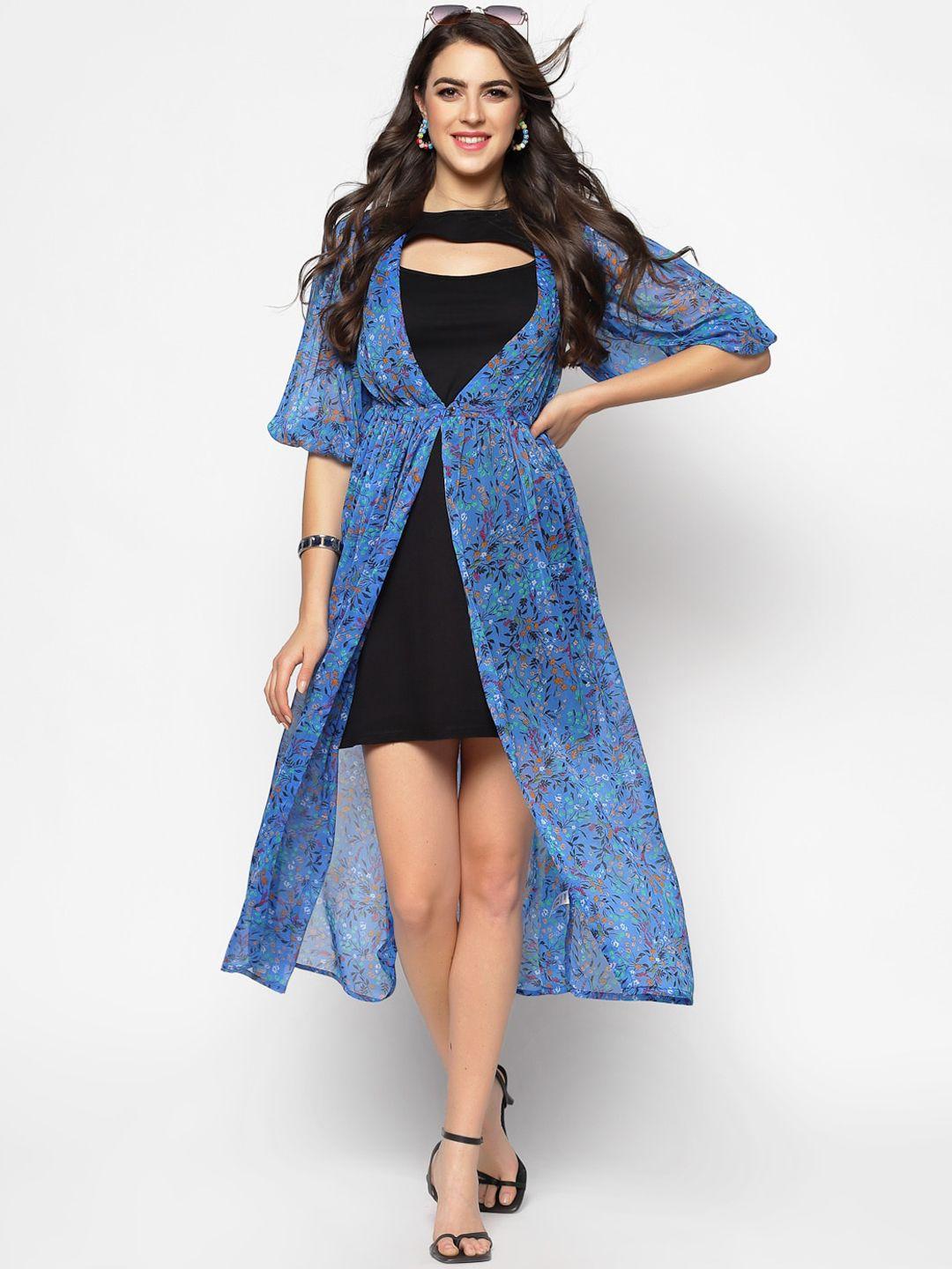 sera women blue & black printed tie-up shrug