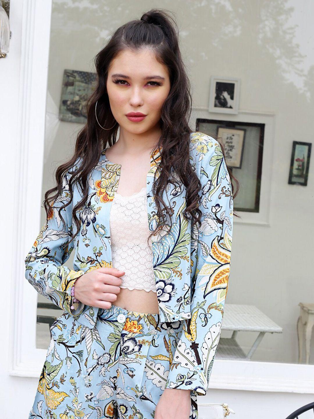 sera women blue & yellow printed crop shrug