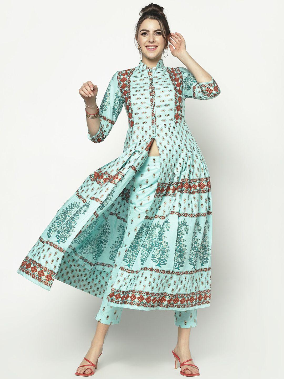 sera women blue printed kurta with trousers