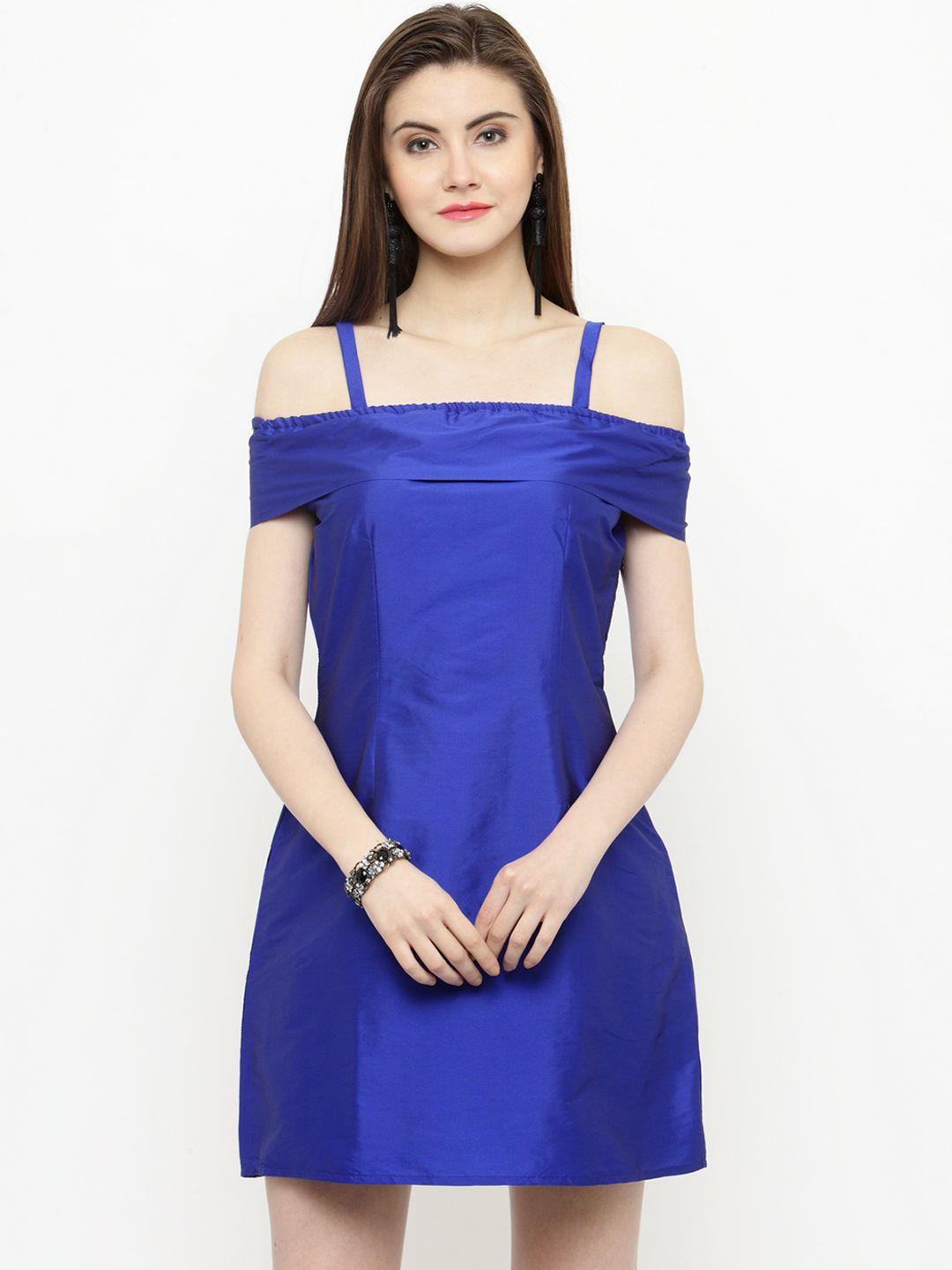 sera women blue solid a-line dress