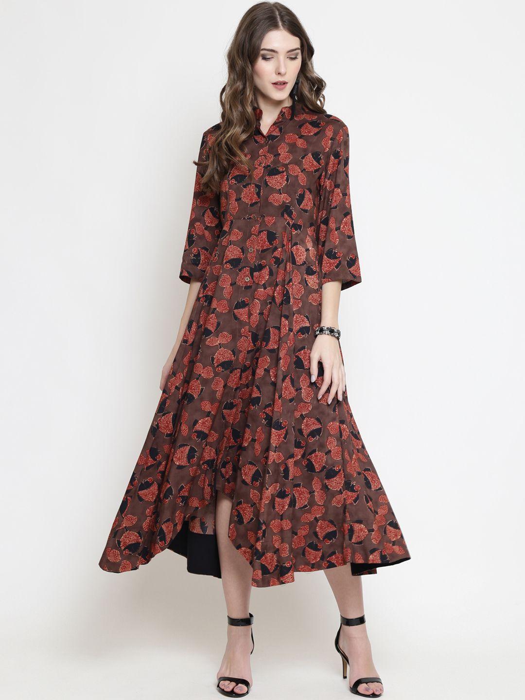 sera women brown & black printed a-line kurta