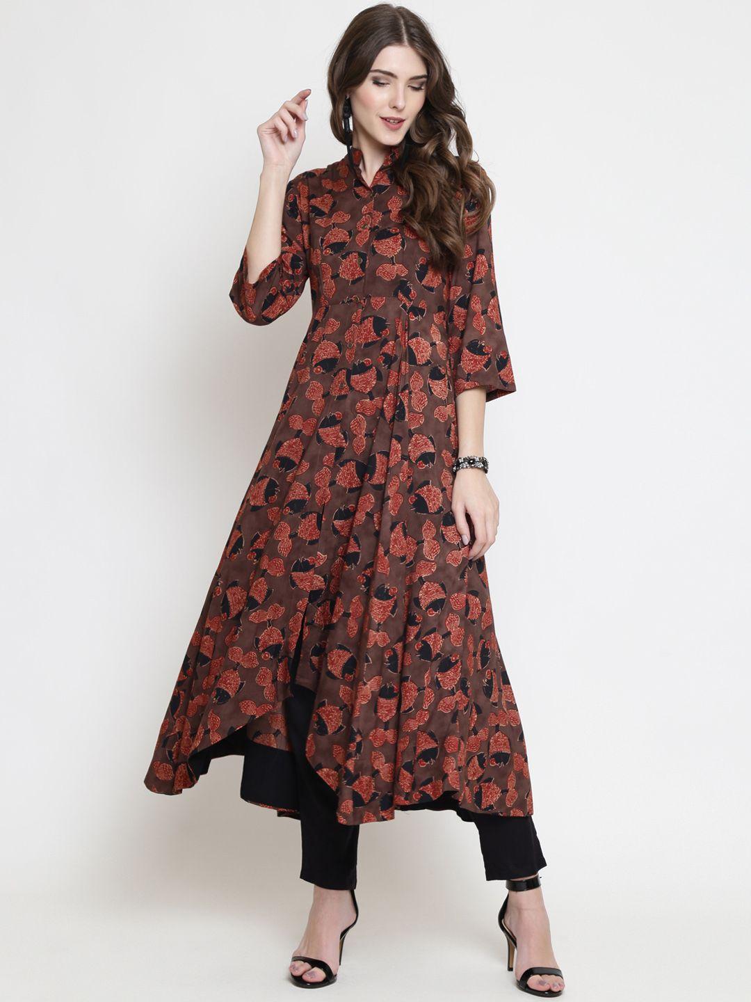 sera women brown & black printed kurta with palazzos