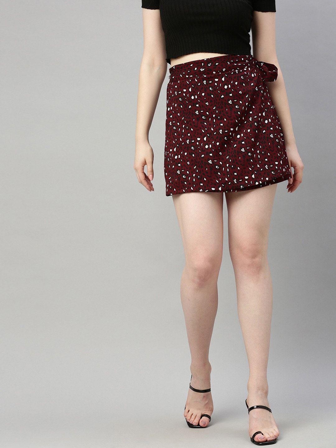 sera women burgundy printed wrap mini skirt