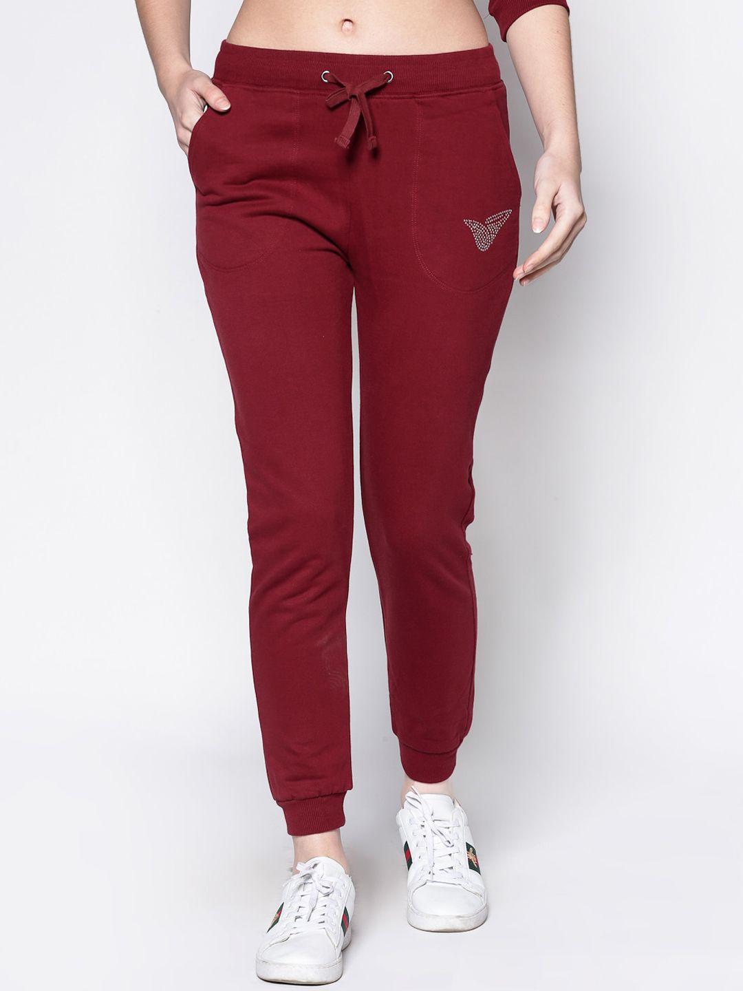 sera women burgundy pure cotton regular fit joggers