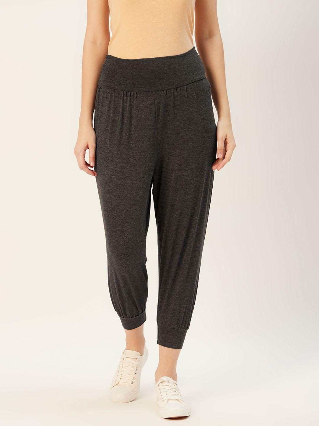 sera women charcoal grey solid cropped joggers