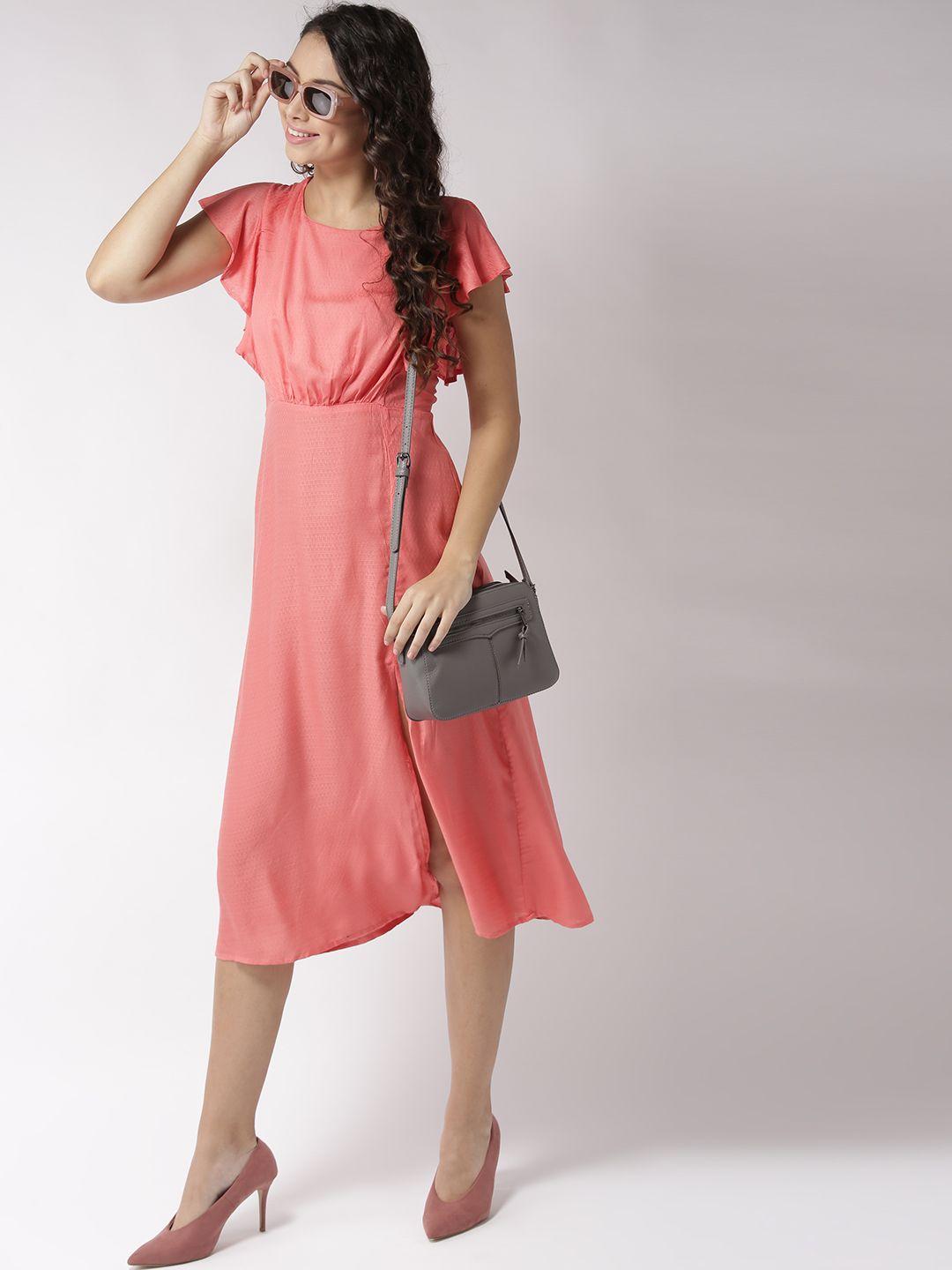 sera women coral pink self design empire dress