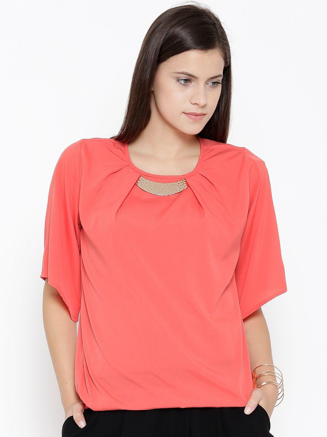 sera women coral pink solid top