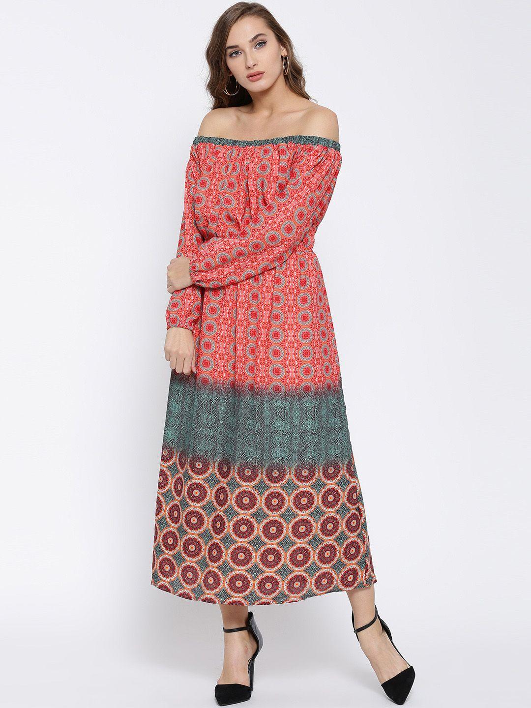 sera women coral printed blouson dress