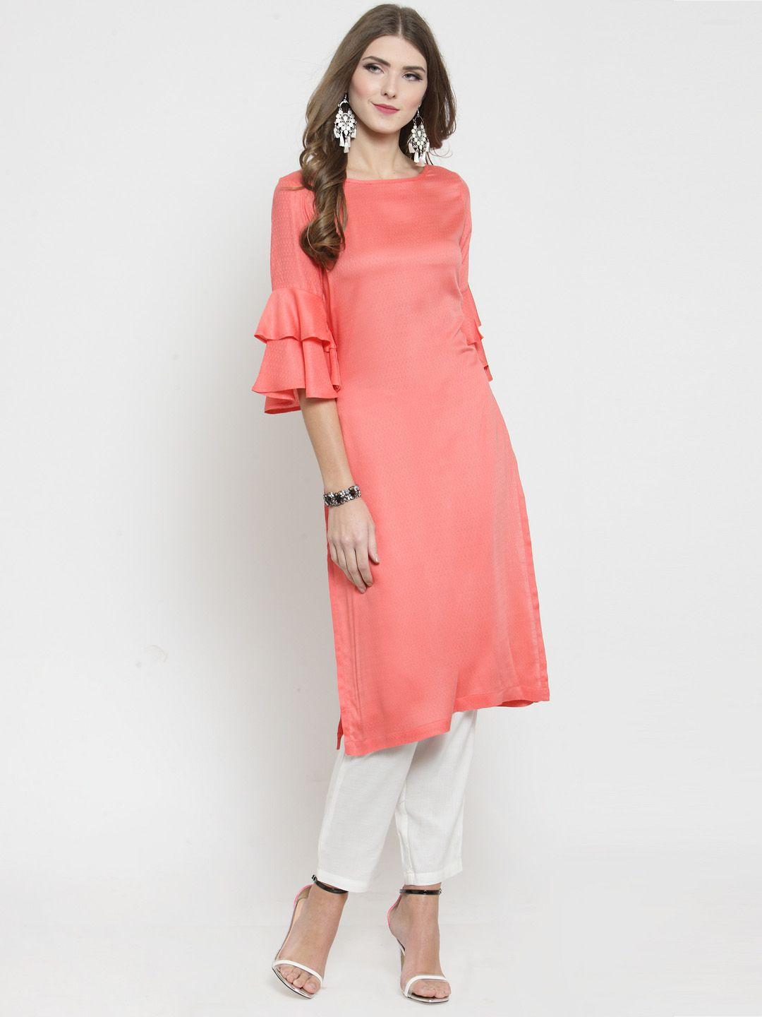 sera women coral solid kurta with trousers