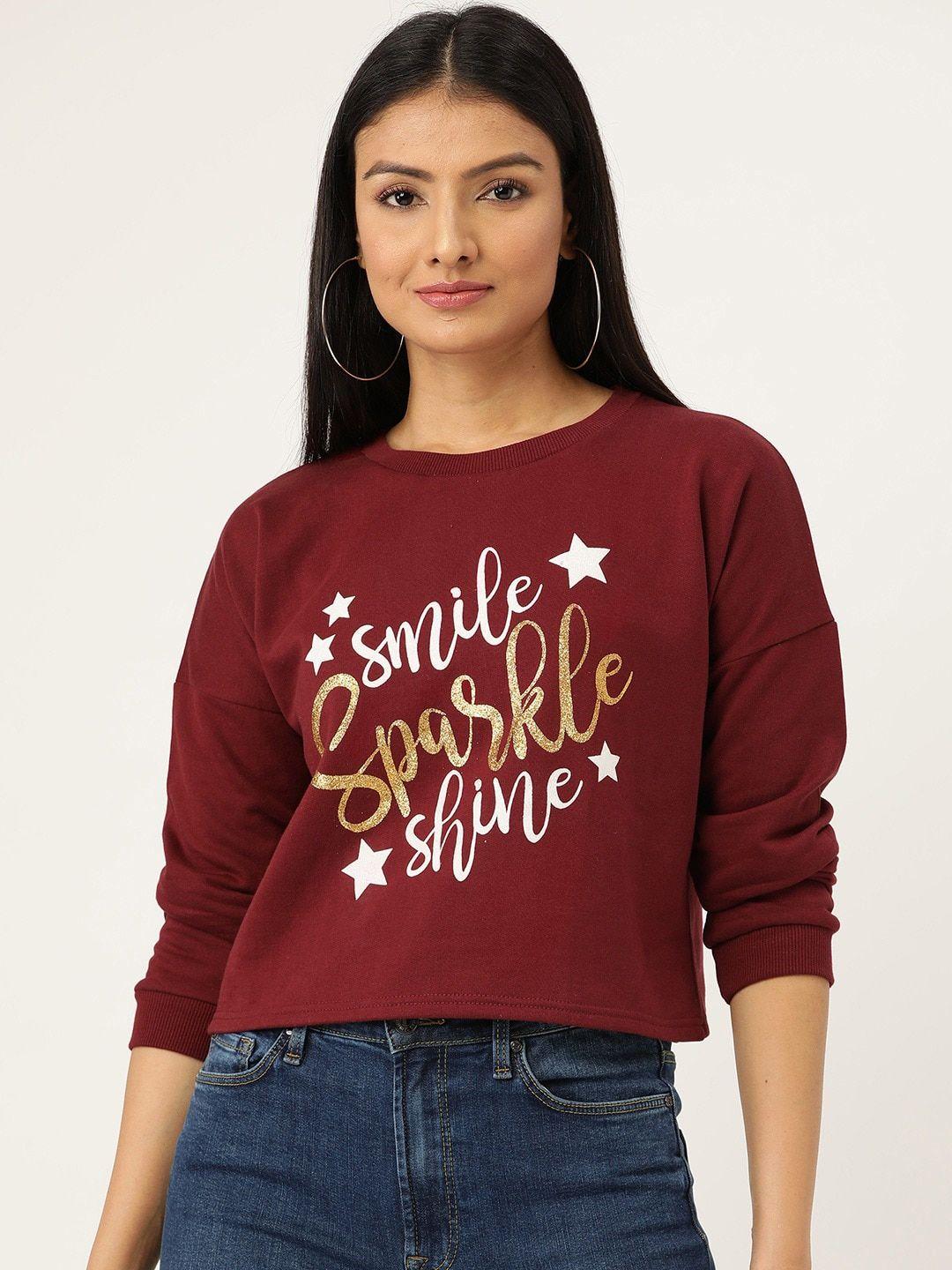 sera women maroon printed sweatshirt