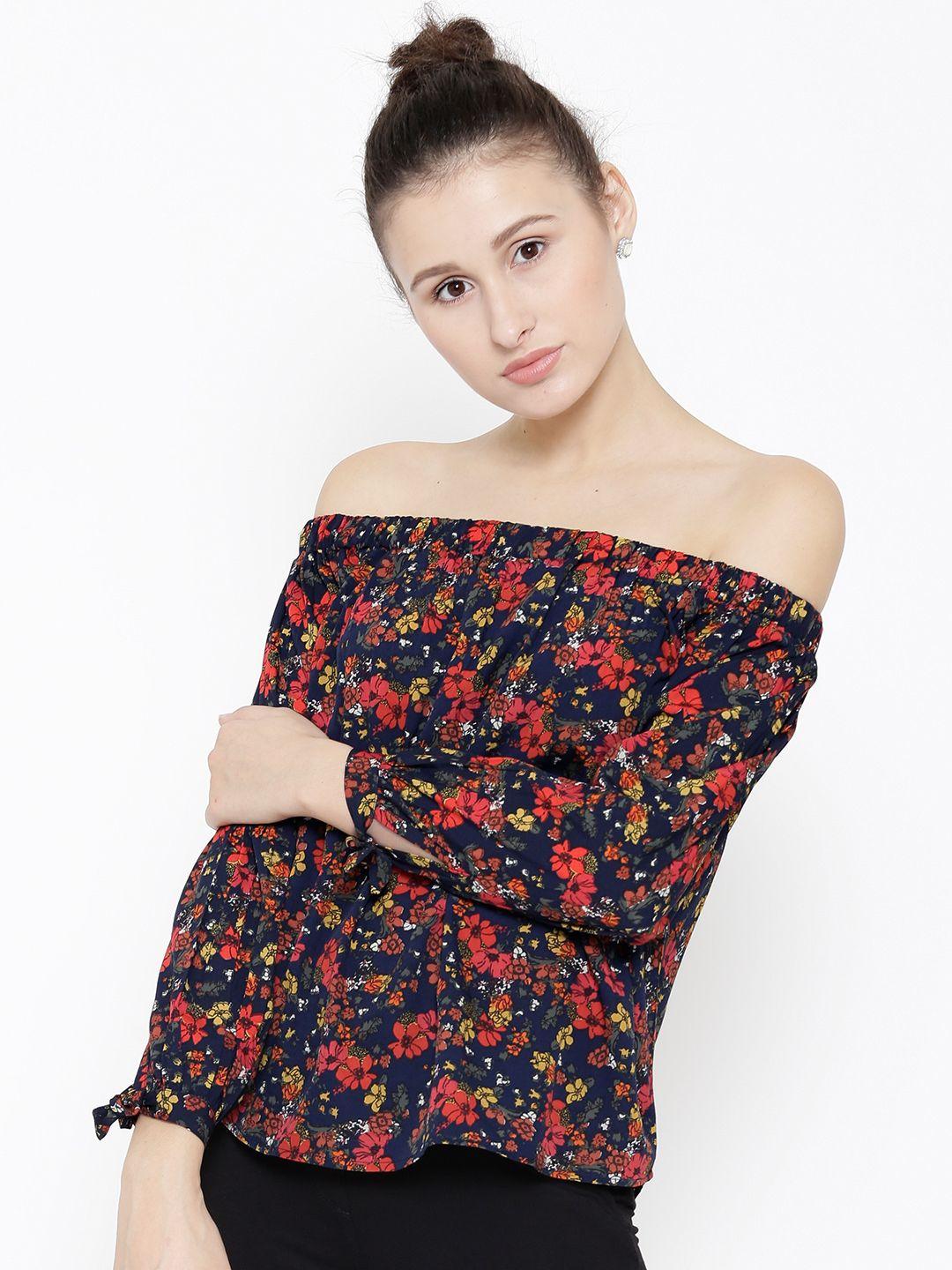 sera women navy & red printed off-shoulder top