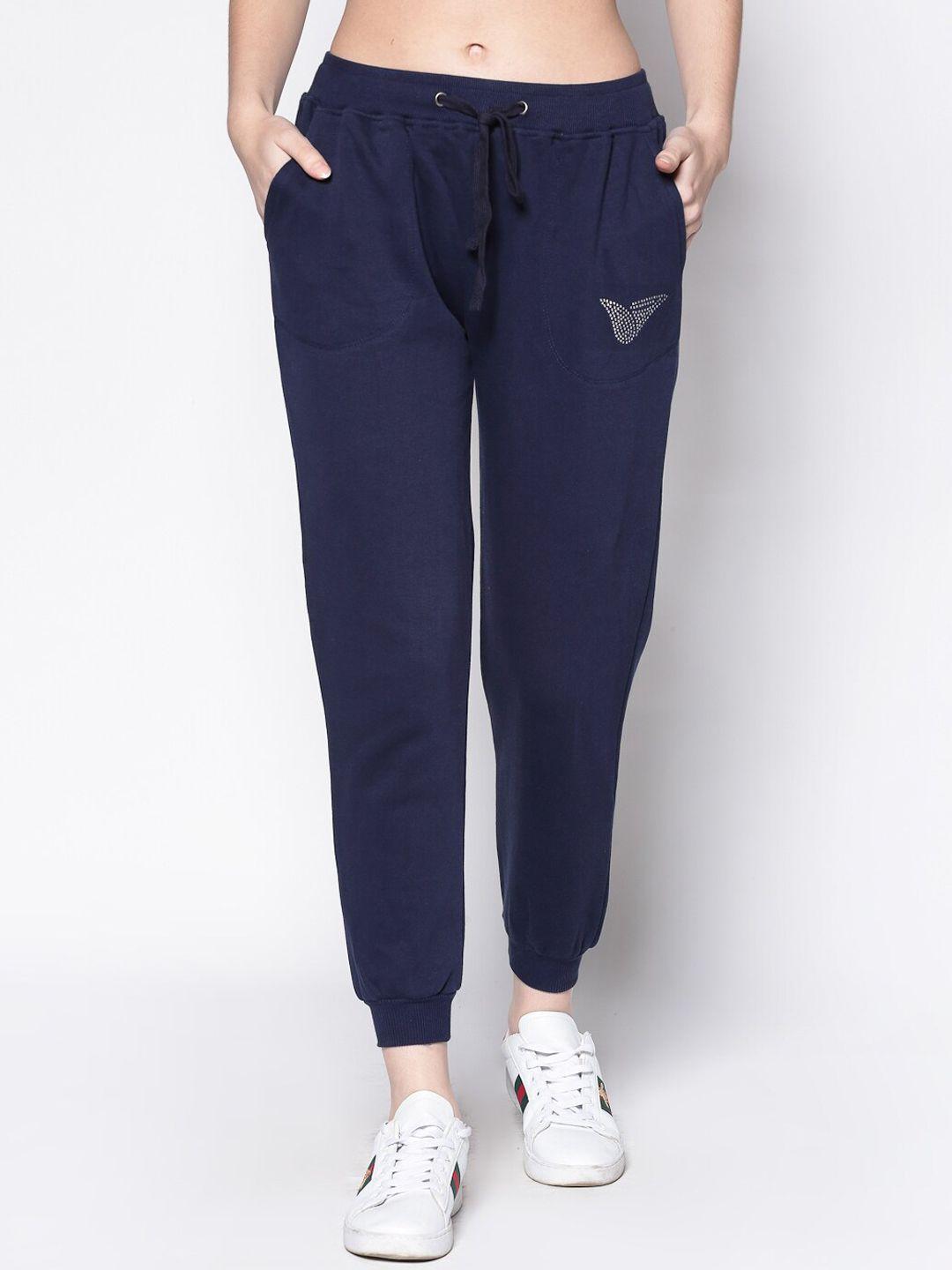 sera women navy blue cotton fleece joggers