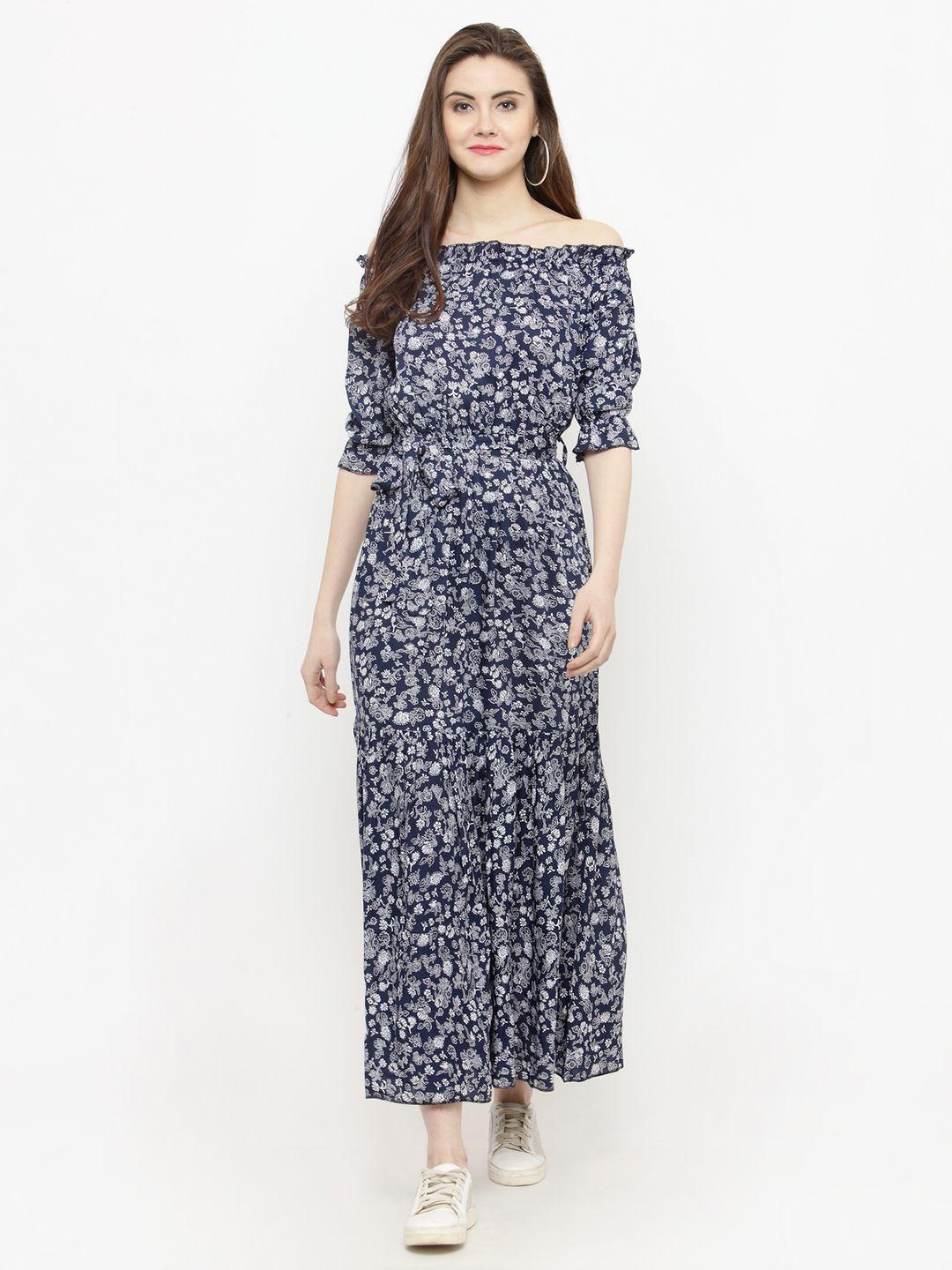 sera women navy blue printed maxi dress