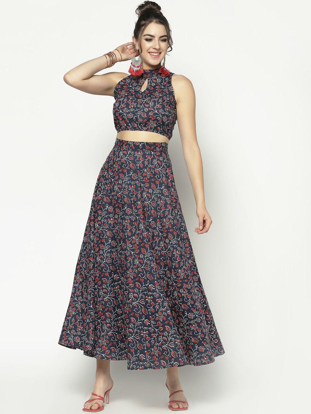 sera women navy blue printed maxi dress