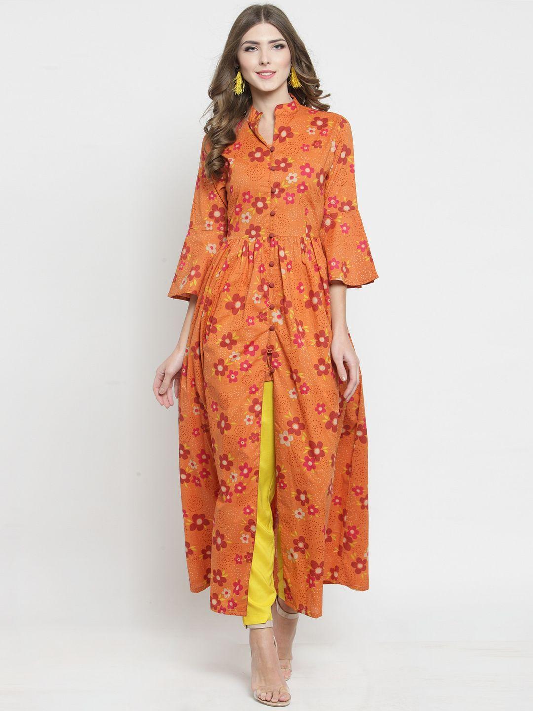 sera women orange & yellow printed kurti with palazzos