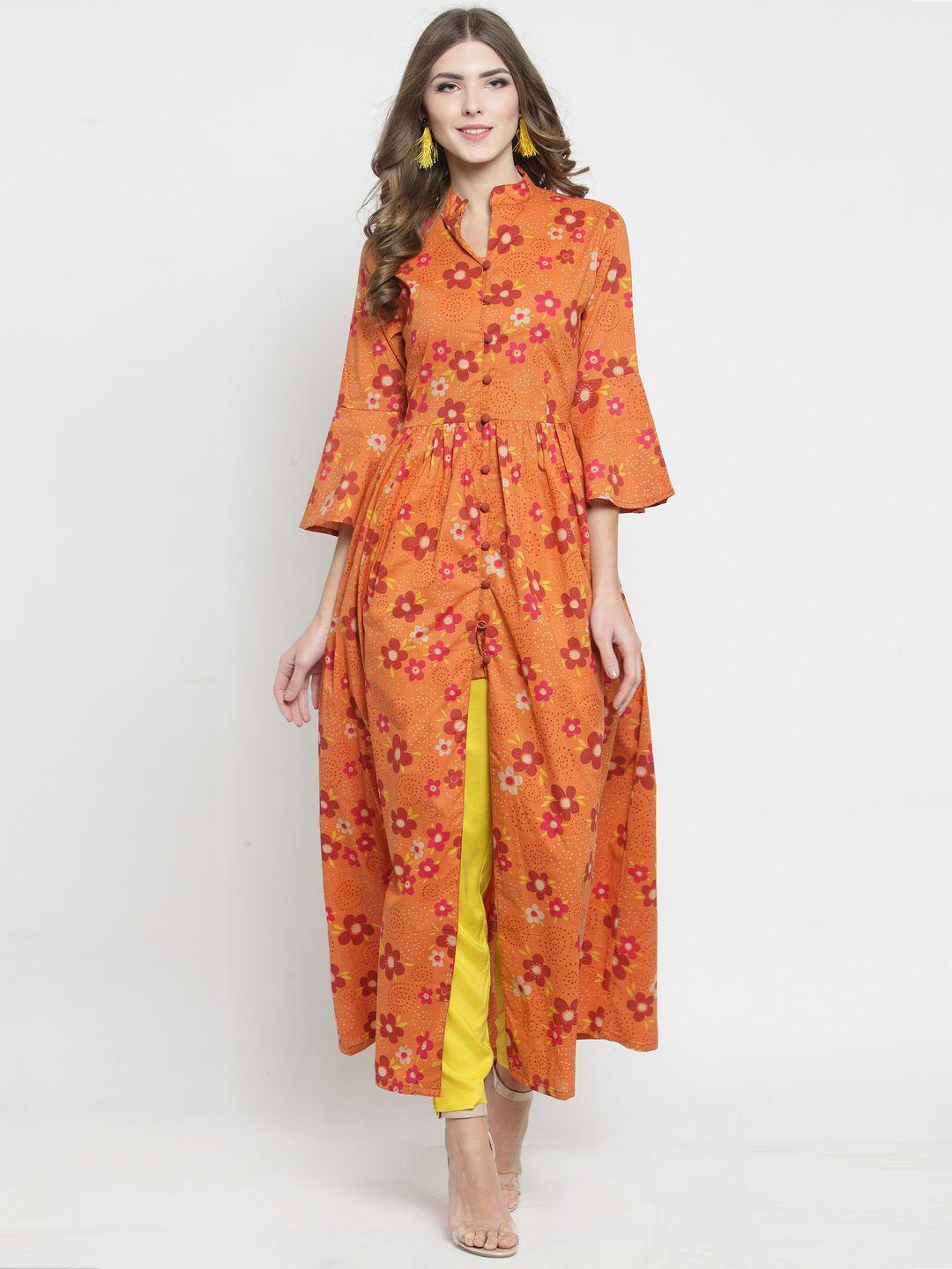 sera women orange floral print a-line kurta