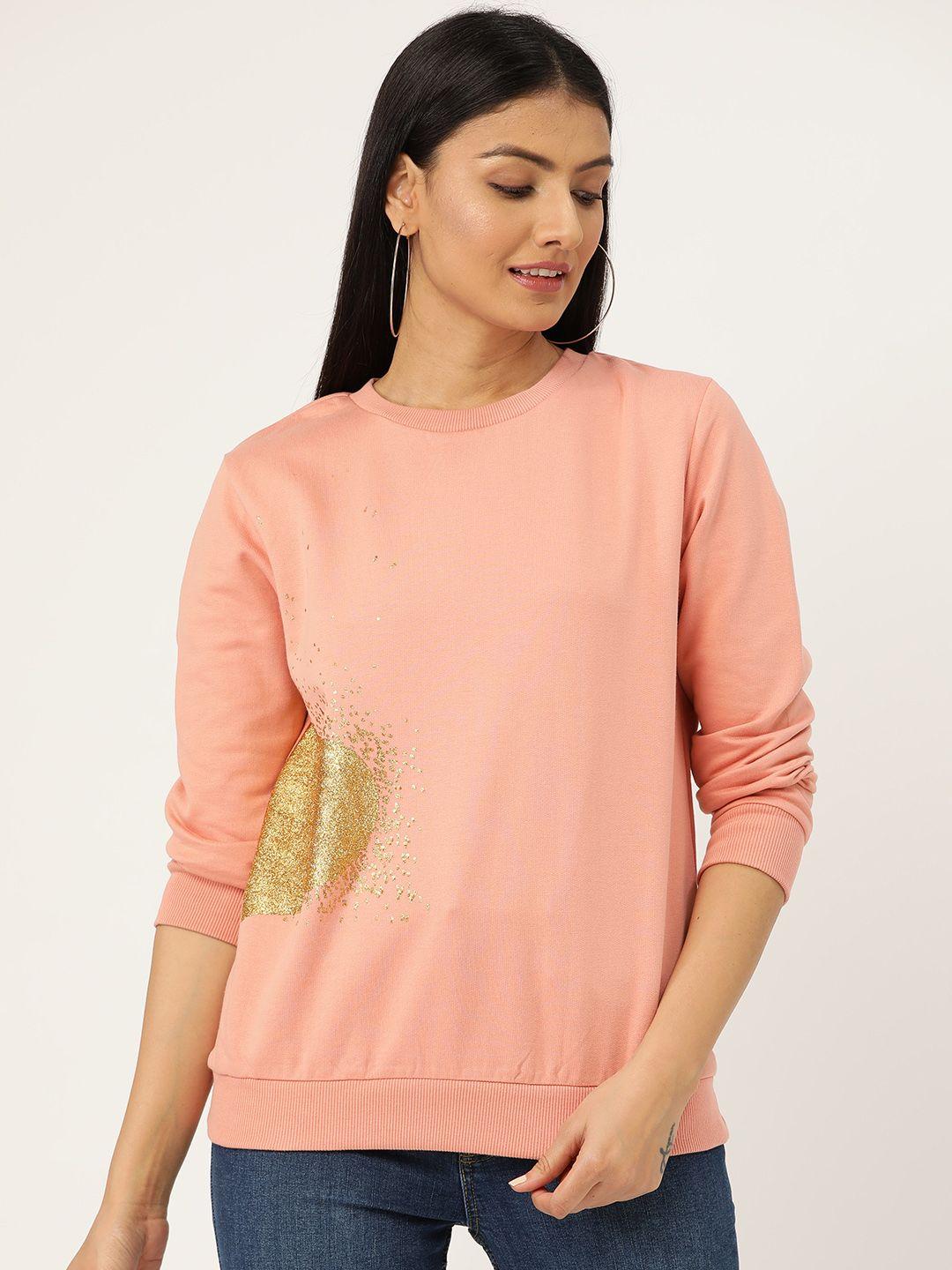 sera women peach-coloured printed sweatshirt