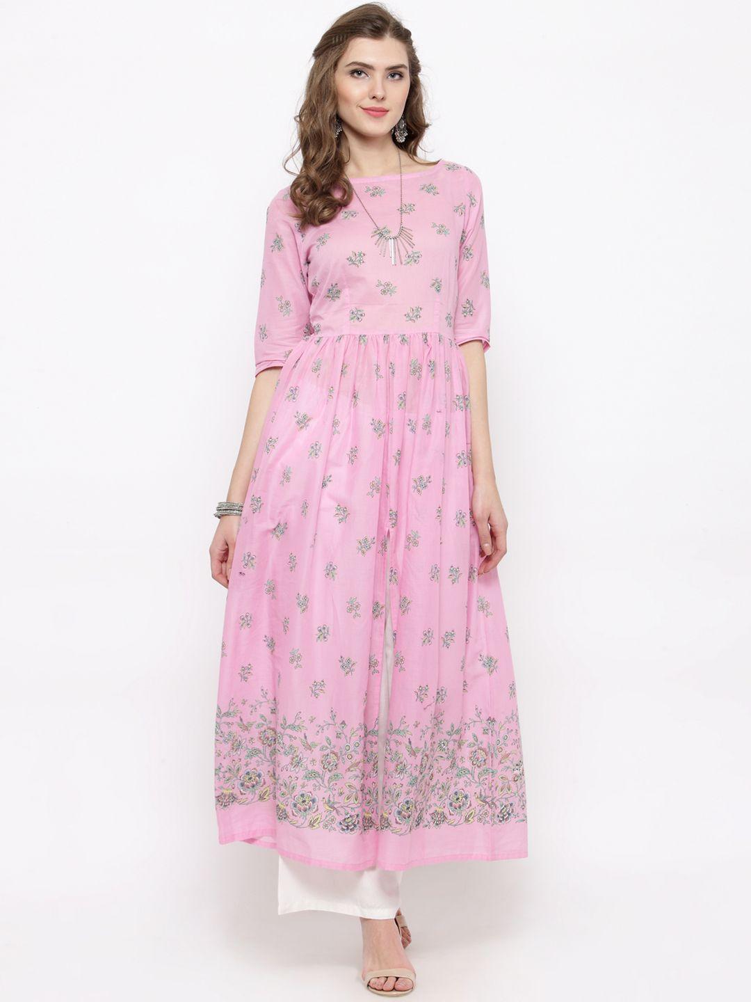 sera women pink & white printed kurta with palazzos