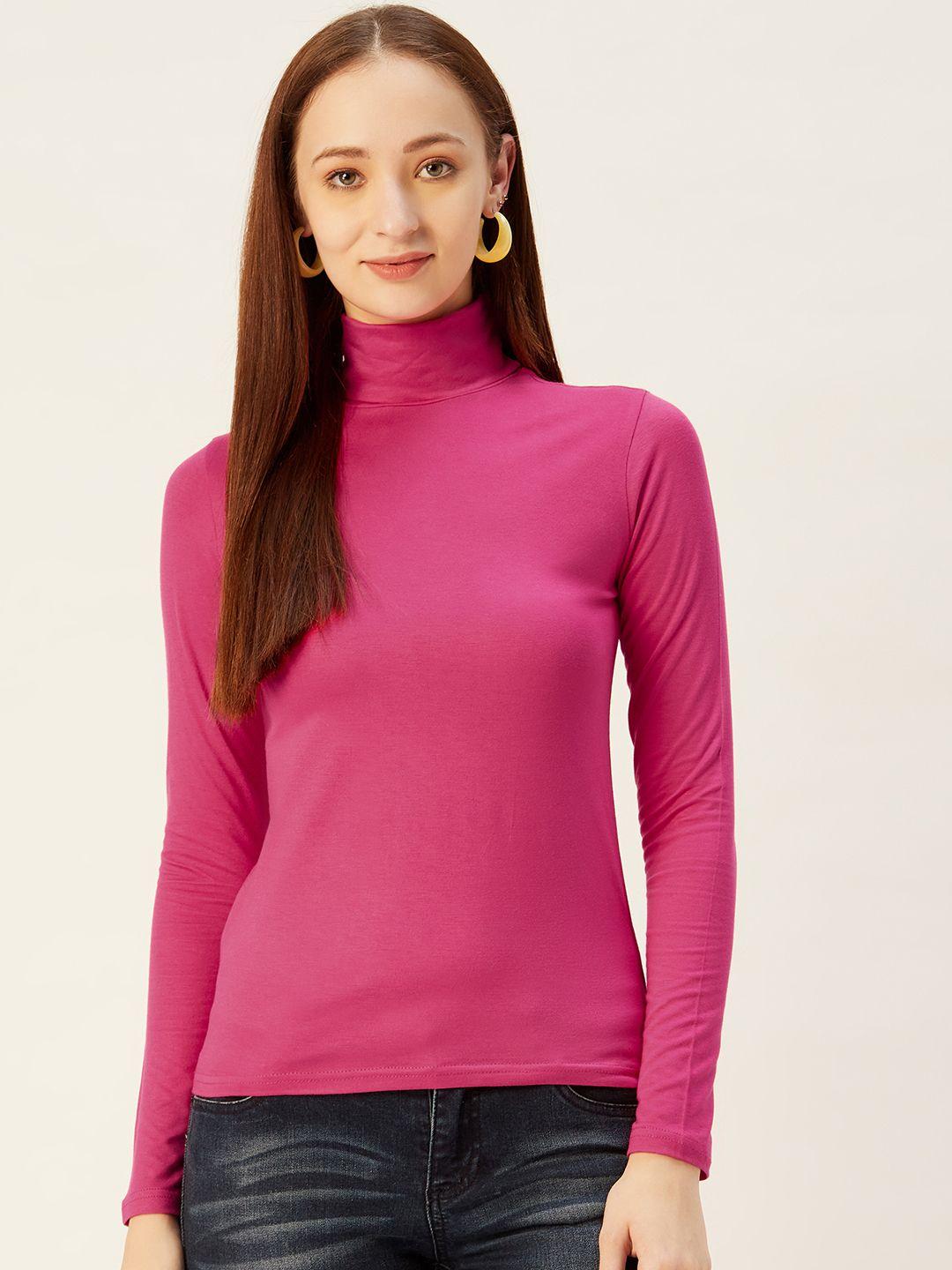 sera women pink solid high neck top