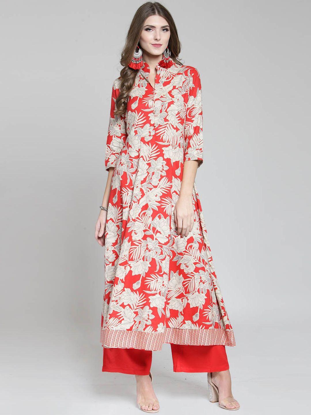 sera women red & beige floral printed floral kurta