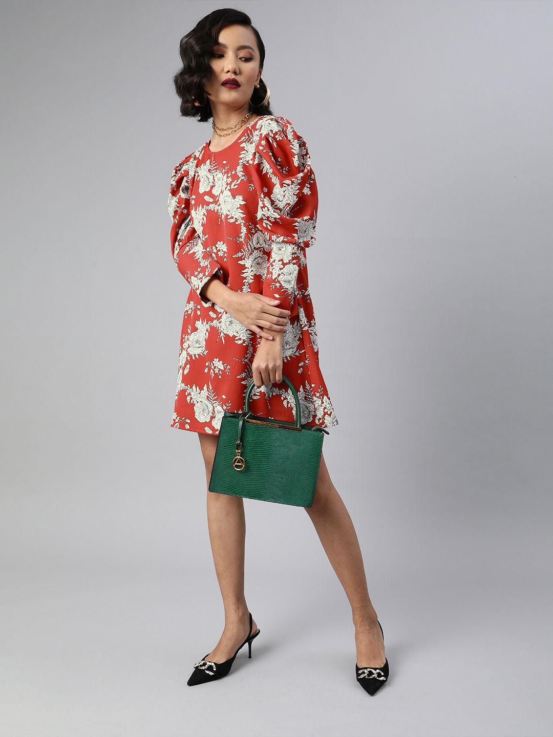 sera women red printed a-line dress