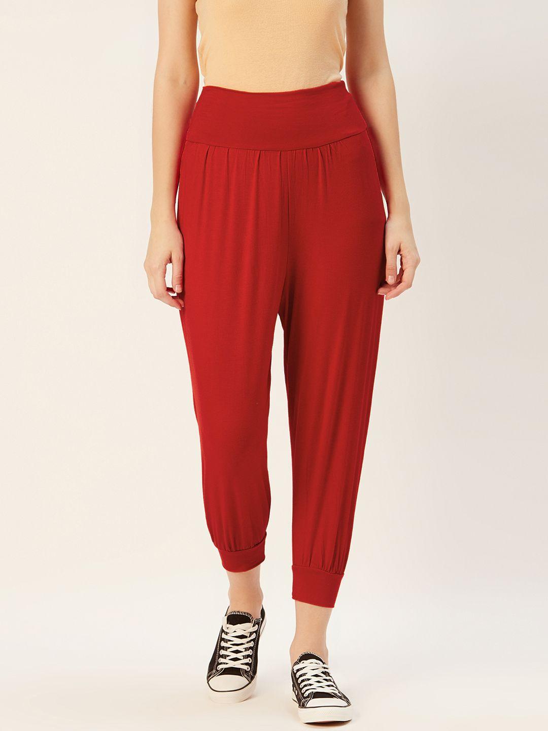 sera women red solid cropped joggers