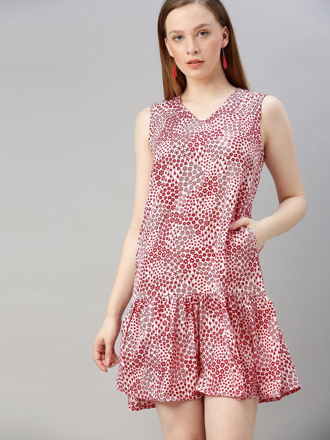 sera women white & red printed a-line dress