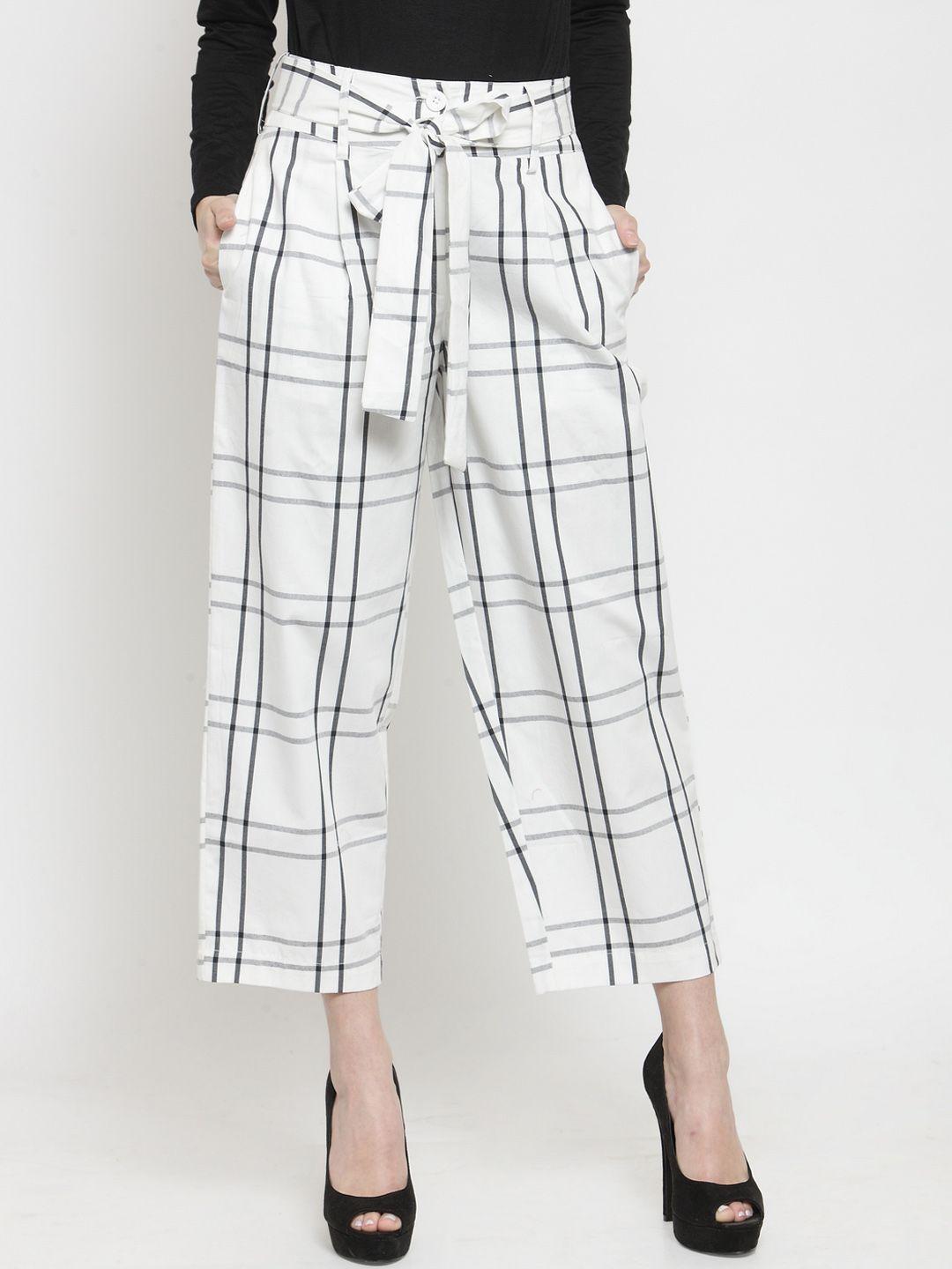 sera women white & white tapered fit checked culottes