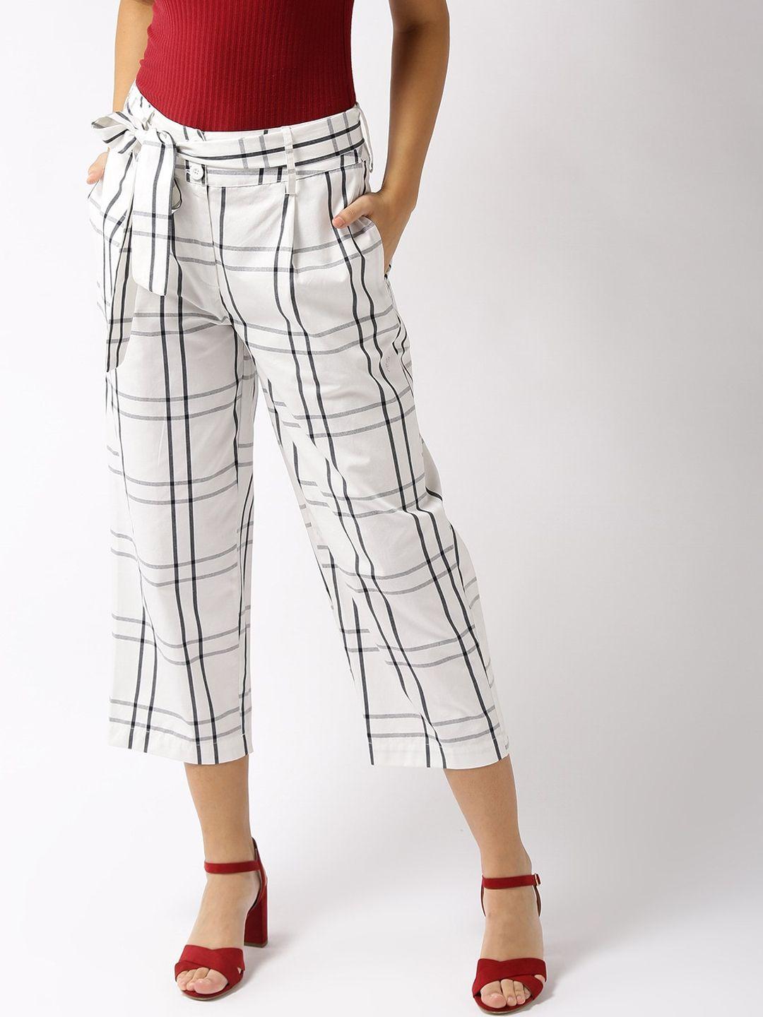 sera women white checked culottes trousers