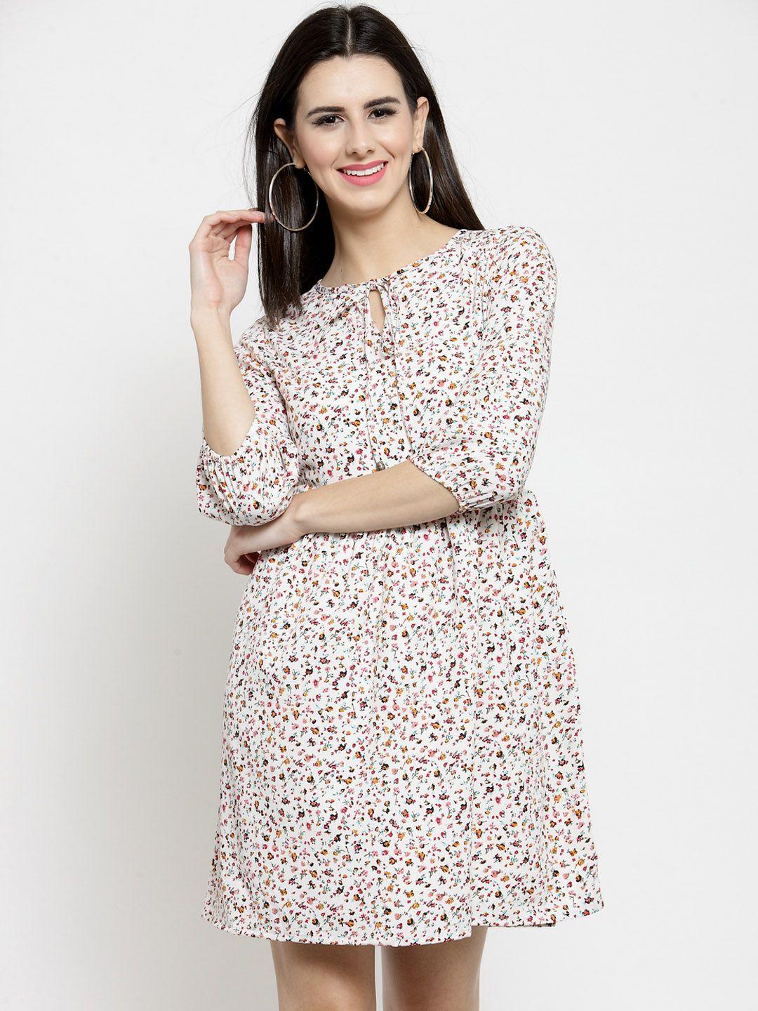 sera women white printed fit and flare dress