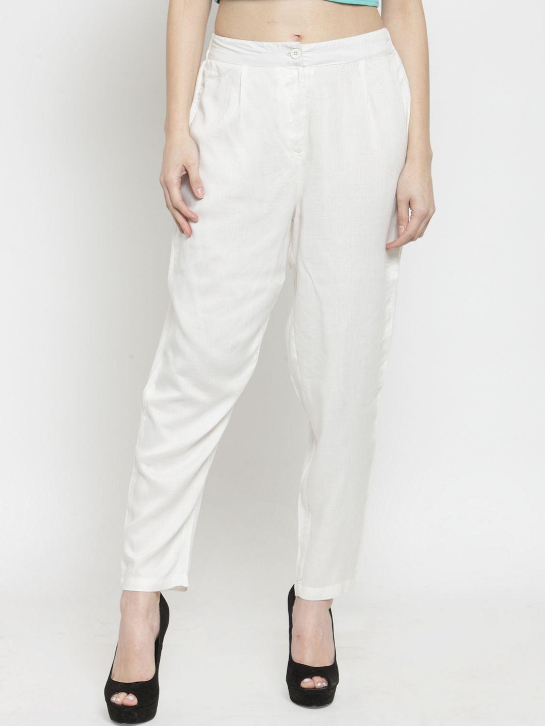 sera women white tapered fit solid cigarette trousers