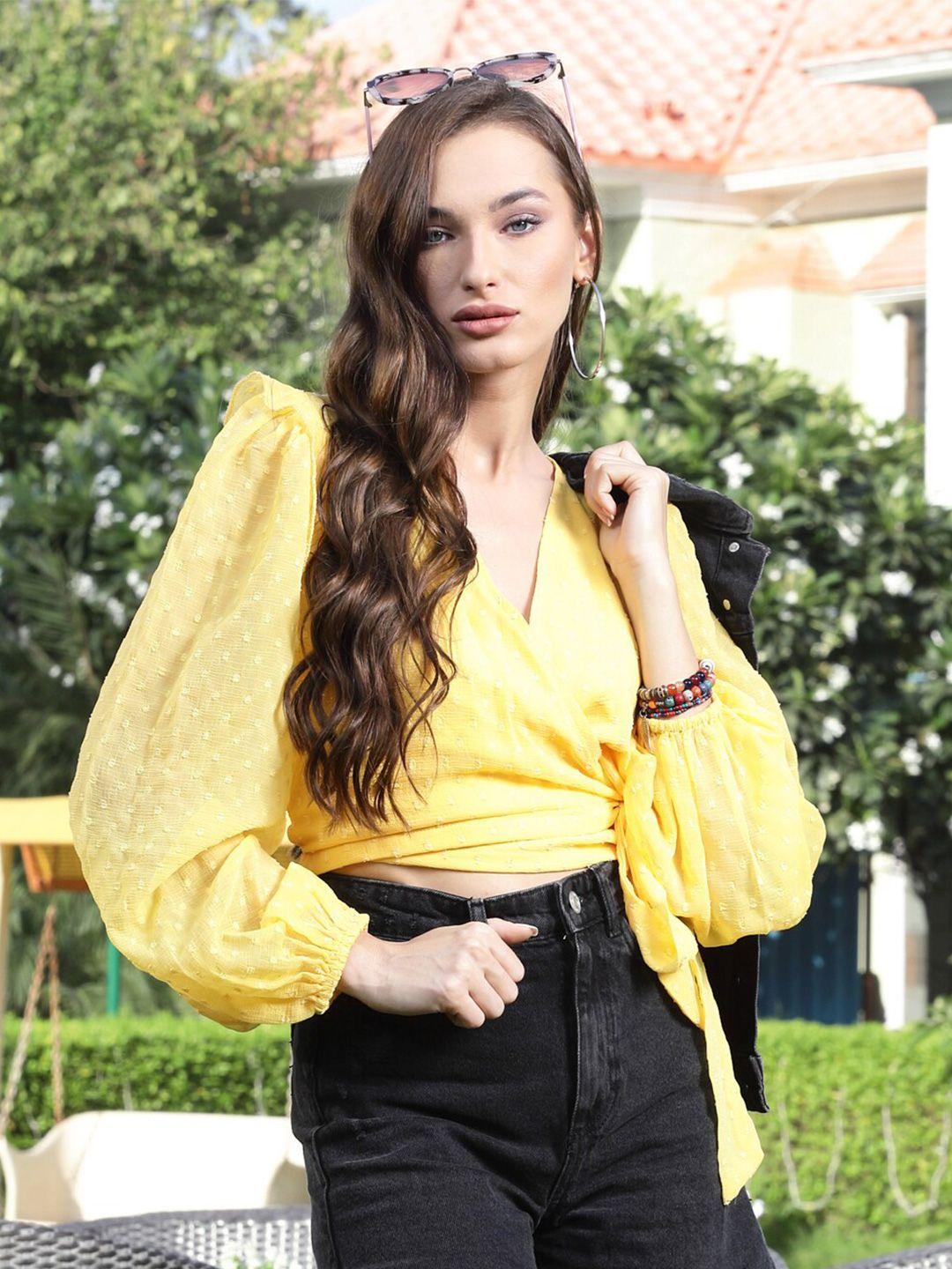 sera women yellow chiffon crop top