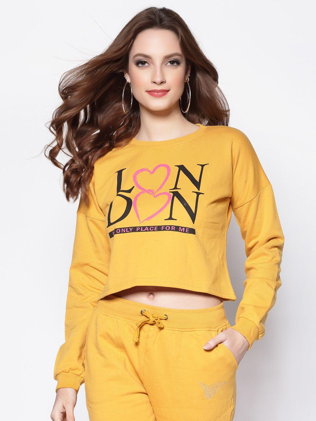 sera women yellow printed sweatshirt