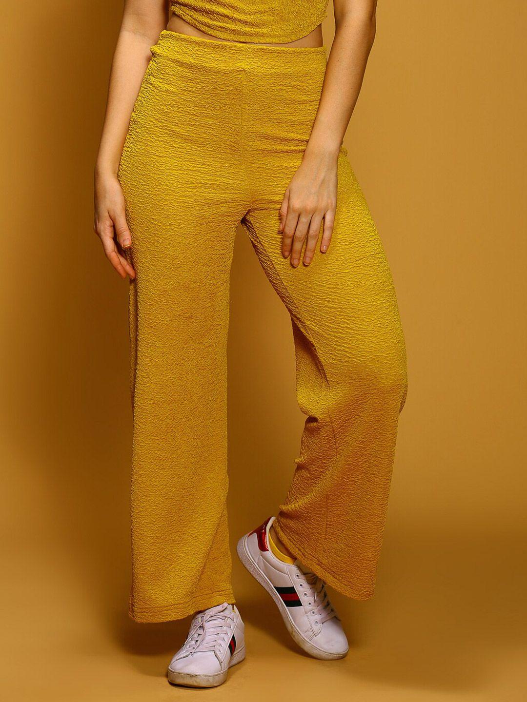 sera women yellow relaxed straight leg straight fit high-rise easy wash trousers